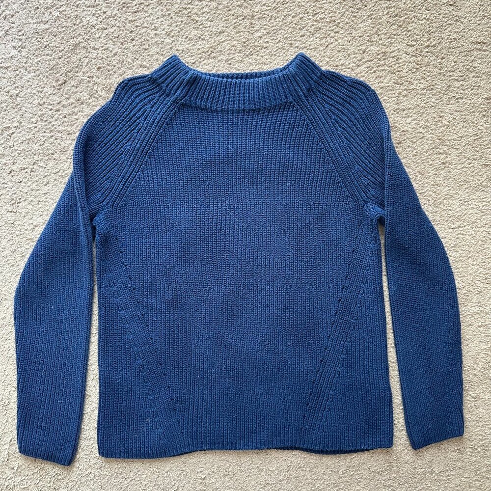 Lands End Sweater Womens Large 14-16 Crewneck Ribbed Long Sleeve Blue Pullover